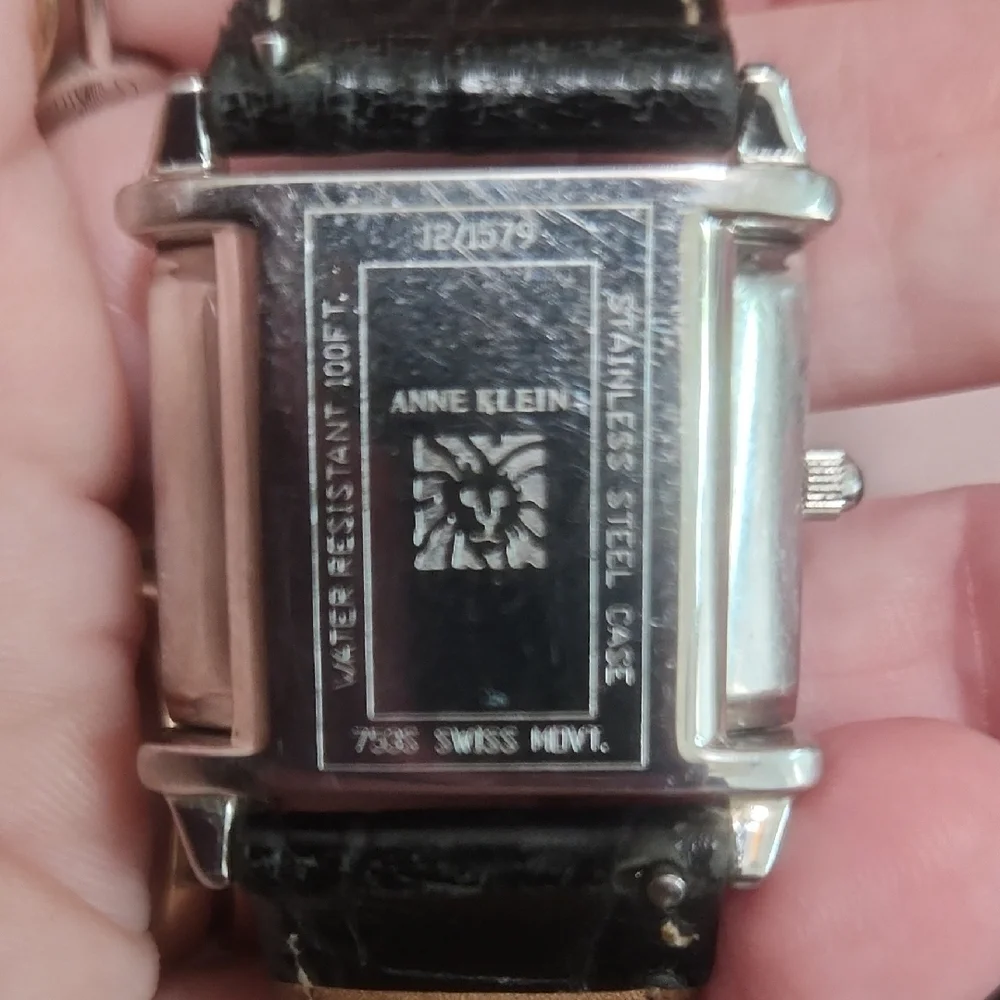 Anne Klein‎ Silver Case Black Strap Watch